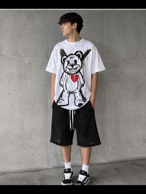 SUPER MASSIVE OVERSIZED GRAPHIC TEDDY BEAR T-SHIRT L Y2K STREETWEAR GRAFFITI CHE